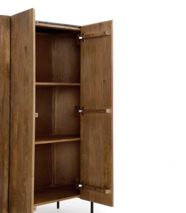 Vitrina de madera de mango con patas metálicas negras Redoli, abierto