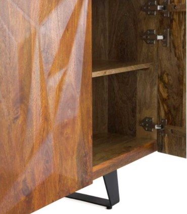 Aparador de madera de mango con frente texturizado en relieve Aitana, abierto