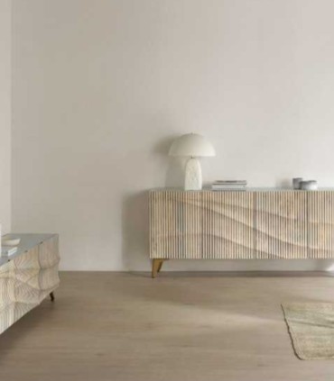 Aparador de madera de mango con frente ondulado texturizado Vega, ambientes