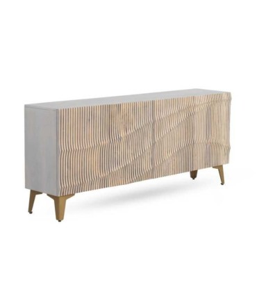 Aparador de madera de mango con frente ondulado texturizado Vega, lado