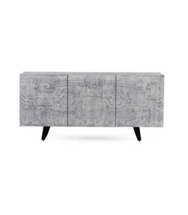 Aparador de madera de mango con relieve decorativo Siena, frente