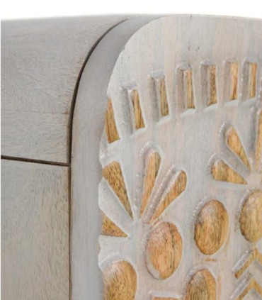 Aparador alto de madera de mango tallada con diseño étnico Martina, detalle