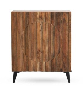 Aparador alto en madera de mango diseño geométrico Adriano, frente