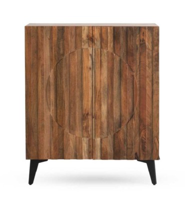 Aparador alto en madera de mango diseño geométrico Adriano, frente
