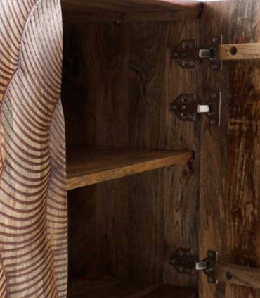 Aparador de madera de mango con relieve texturizado Lorenzo, abierto