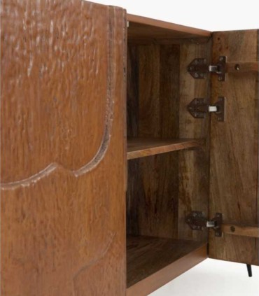 Aparador Silueta Orgánica de Madera de Mango con Relieve Tallado Valcarcel