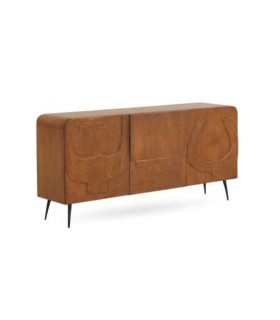 Aparador Silueta Orgánica de Madera de Mango con Relieve Tallado Valcarcel, lateral