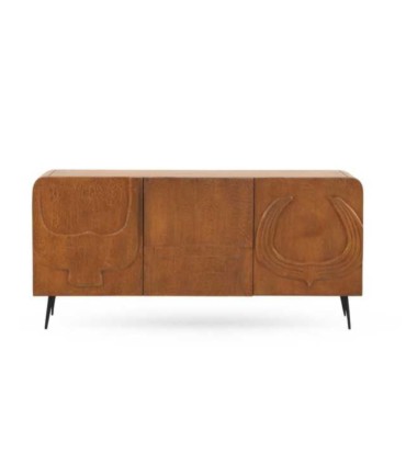 Aparador Silueta Orgánica de Madera de Mango con Relieve Tallado Valcarcel, frente