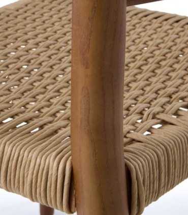 Pack de 4 Sillas de Madera de Toona con Asiento Trenzado Marpal, detalle nogal