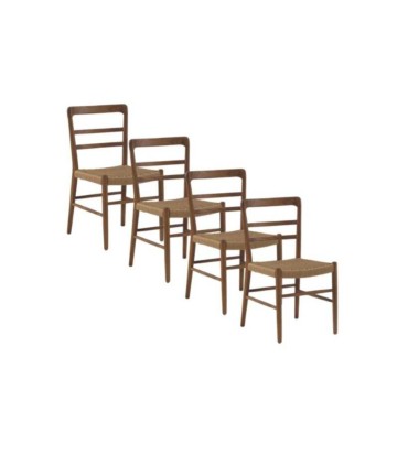 Pack de 4 Sillas de Madera de Toona con Asiento Trenzado Marpal, pack nogal