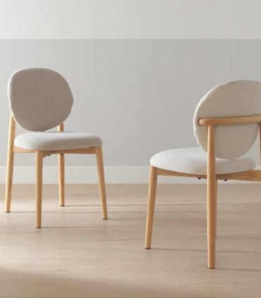 Pack de 4 Sillas de Madera de Roble y Chenilla Luque, blanco y beig