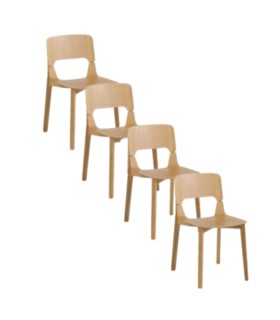Pack de 4 sillas de comedor de madera de roble natural Nico, cuatro