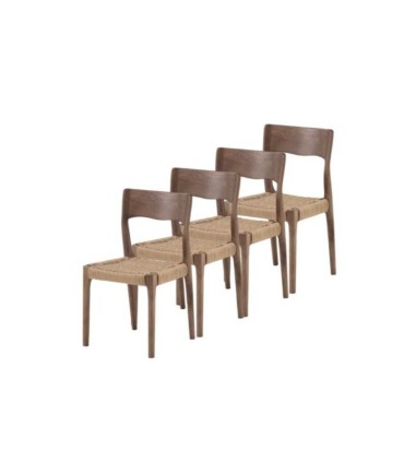 Pack de 4 sillas de Madera de Fresno con Asiento de Cuerda Trenzada Colin, conjunto