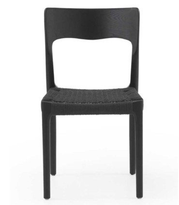 Pack de 4 sillas de Madera de Fresno con Asiento de Cuerda Trenzada Colin, frente negro