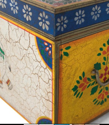 Baúl de Madera Maciza de Mango con Elefante Azul Ganges, detalle