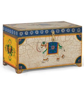 Baúl de Madera Maciza de Mango con Elefante Azul Ganges, lateral