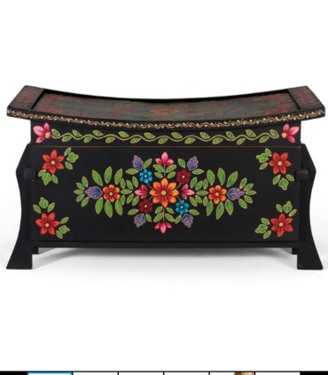 Baúl de madera de mango pintado a mano estilo folk Lidia, frente