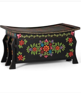Baúl de madera de mango pintado a mano estilo folk Lidia, lateral