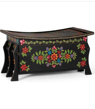 Baúl de madera de mango pintado a mano estilo folk Lidia, lateral