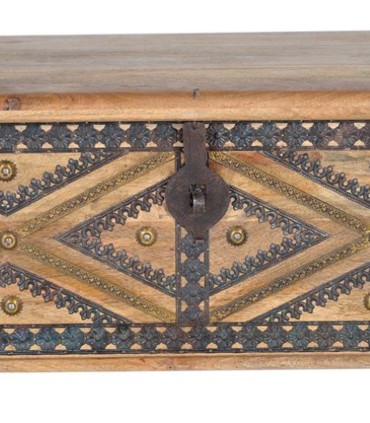 Baúl Étnico Artesanal con Almacenaje Decorativo Fabio, detalle