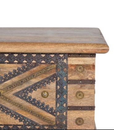 Baúl Étnico Artesanal con Almacenaje Decorativo Fabio, lateral