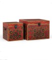 Set 2 Cofres Decorativos Étnicos Rojos con Diseño Floral Rajiv