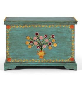 Baúl de Madera de Mango Verde Turquesa con Flores Pintadas a Mano Montelirio