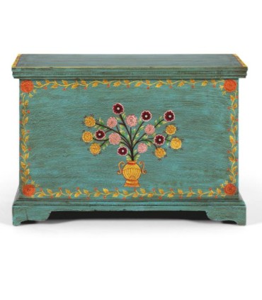 Baúl de Madera de Mango Verde Turquesa con Flores Pintadas a Mano Montelirio