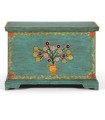 Baúl de Madera de Mango Verde Turquesa con Flores Pintadas a Mano Montelirio