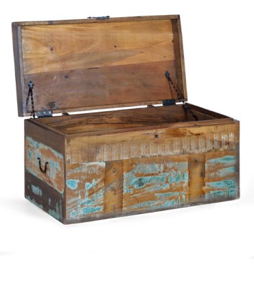 Baúl de Madera Reciclada Estilo Vintage Umbria, abierto