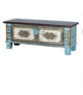 Baúl Mesa de Centro Vintage Madera Tallada Rajputana
