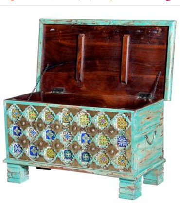 Baúl Decorativo Vintage Turquesa con Mosaico Nazari, abierto