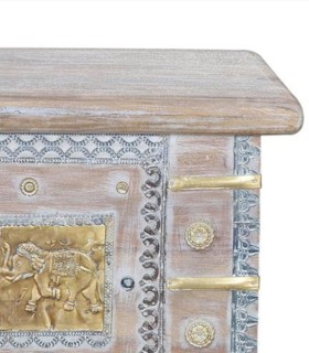Baúl de Madera Vintage Étnico Rajastan, detalle tapa