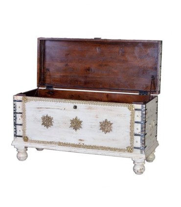 Baúl Indio Artesanal Decorativo Exclusivo Narayan, abierto