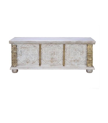 Baúl Indio Artesanal Vintage con Relieves Decorativos Rathore, frente