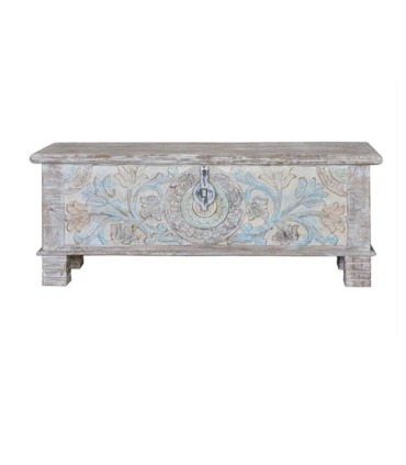 Baúl de Madera Tallada Vintage con Motivos Florales Sharma, frente
