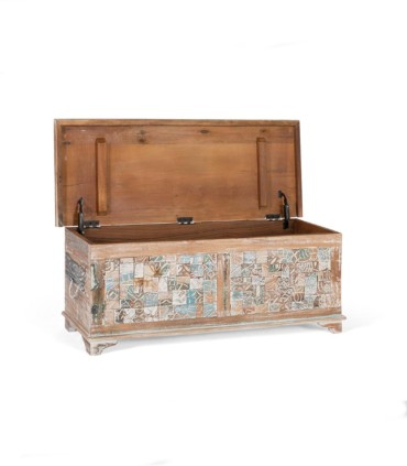 Baúl de Madera con Mosaico Decorativo Vintage Desai, abierto