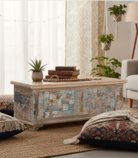 Baúl de Madera con Mosaico Decorativo Vintage Desai, ambiente