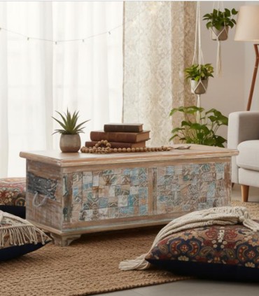 Baúl de Madera con Mosaico Decorativo Vintage Desai, ambiente