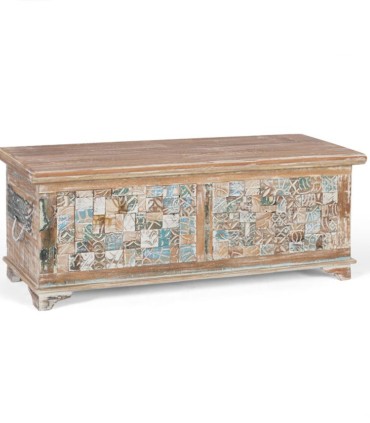 Baúl de Madera con Mosaico Decorativo Vintage Desai, lado
