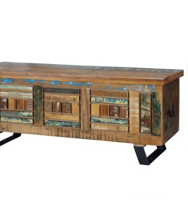 Baúl Vintage Industrial de Madera Maciza Reciclada Duvant, lado