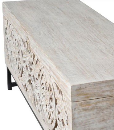 Baúl Tallado Blanco de Madera Maciza Lune de Ambar Muebles