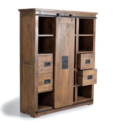 Alacena de Madera de Mango con Puerta Corredera y 4 Cajones Celedonio, medida 140 cm
