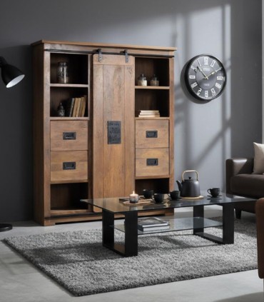 Alacena de Madera de Mango con Puerta Corredera y 4 Cajones Celedonio, medida 1.40