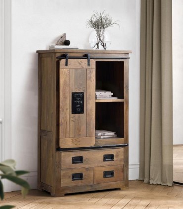 Alacena de Madera de Mango con Puerta Corredera y 4 Cajones Celedonio, medida 90 cm