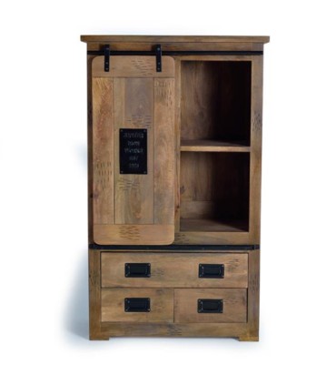 Alacena de Madera de Mango con Puerta Corredera y 4 Cajones Celedonio, medida 90 cm