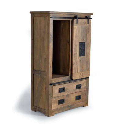 Alacena de Madera de Mango con Puerta Corredera y 4 Cajones Celedonio, medida 90 cm