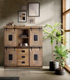 Alacena de Madera de Mango con Puerta Corredera y 4 Cajones Celedonio, medida 150 cm