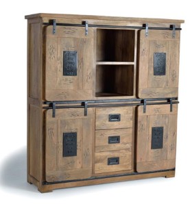 Alacena de Madera de Mango con Puerta Corredera y 4 Cajones Celedonio, medida 150 cm