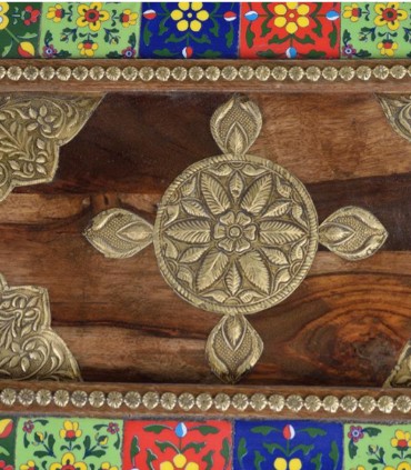 Mesa De Centro De Palisandro Macizo Con Bronce Y Azulejo Artesanal Kiran, detalle dentro tapa
